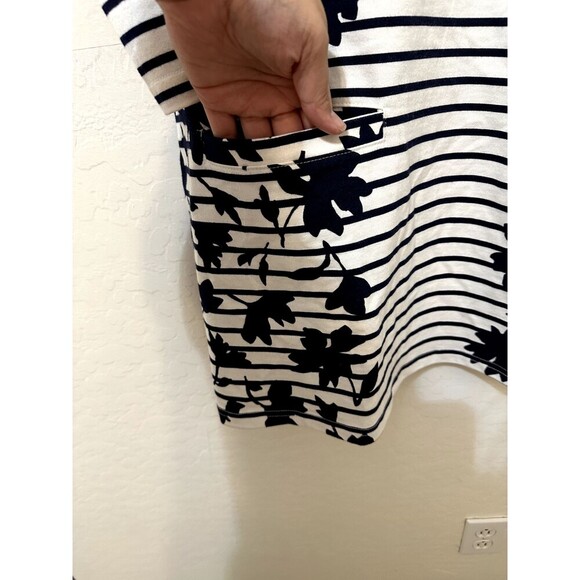 Joules Womans Floral Long Top Size 14 Striped 3/4 Sleeve Old Money Pockets Artsy - Picture 9 of 13